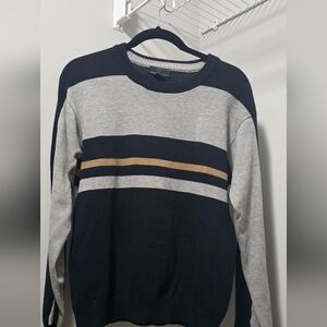Men's Navy and Gray Striped Crewneck Sweater